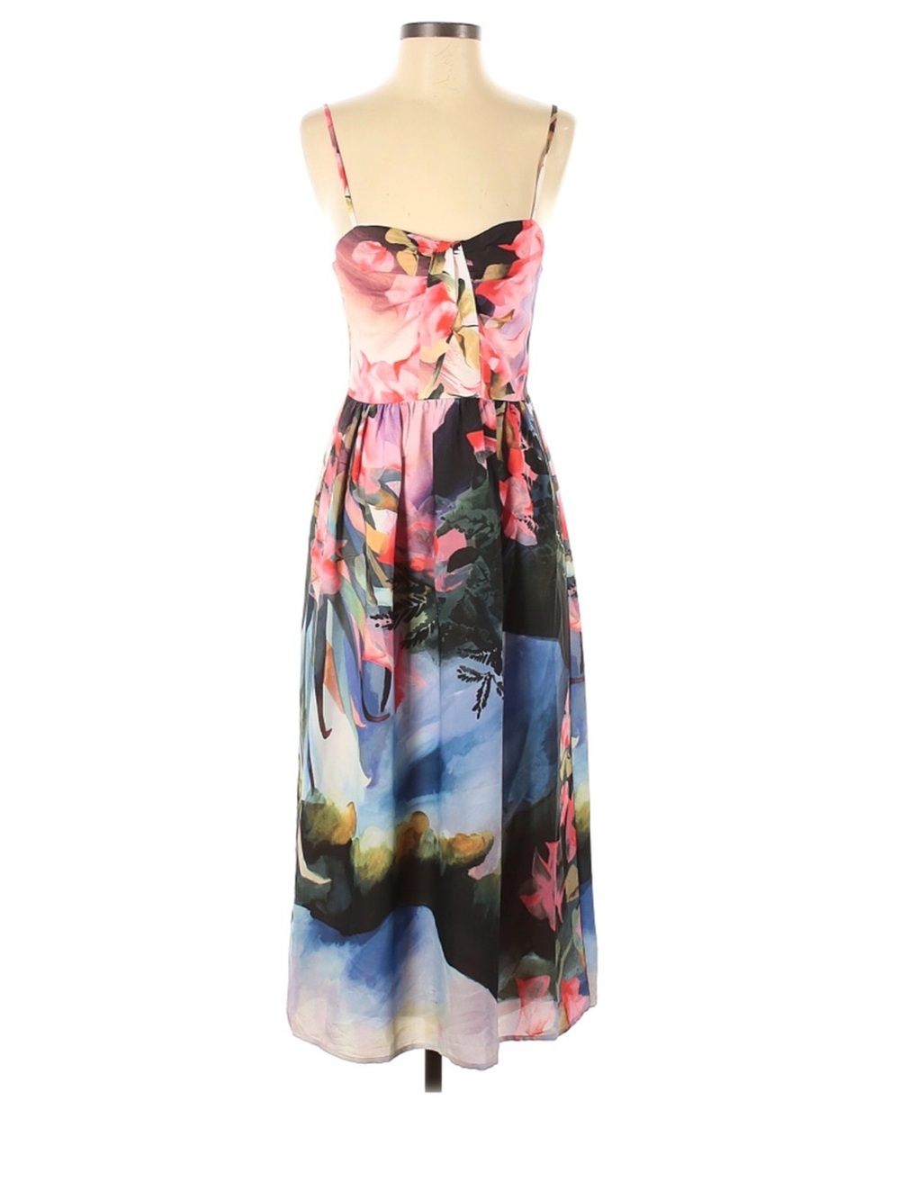 Corey Lynn Calter Pink & Blue Floral Spaghetti-Strap Midi Dress